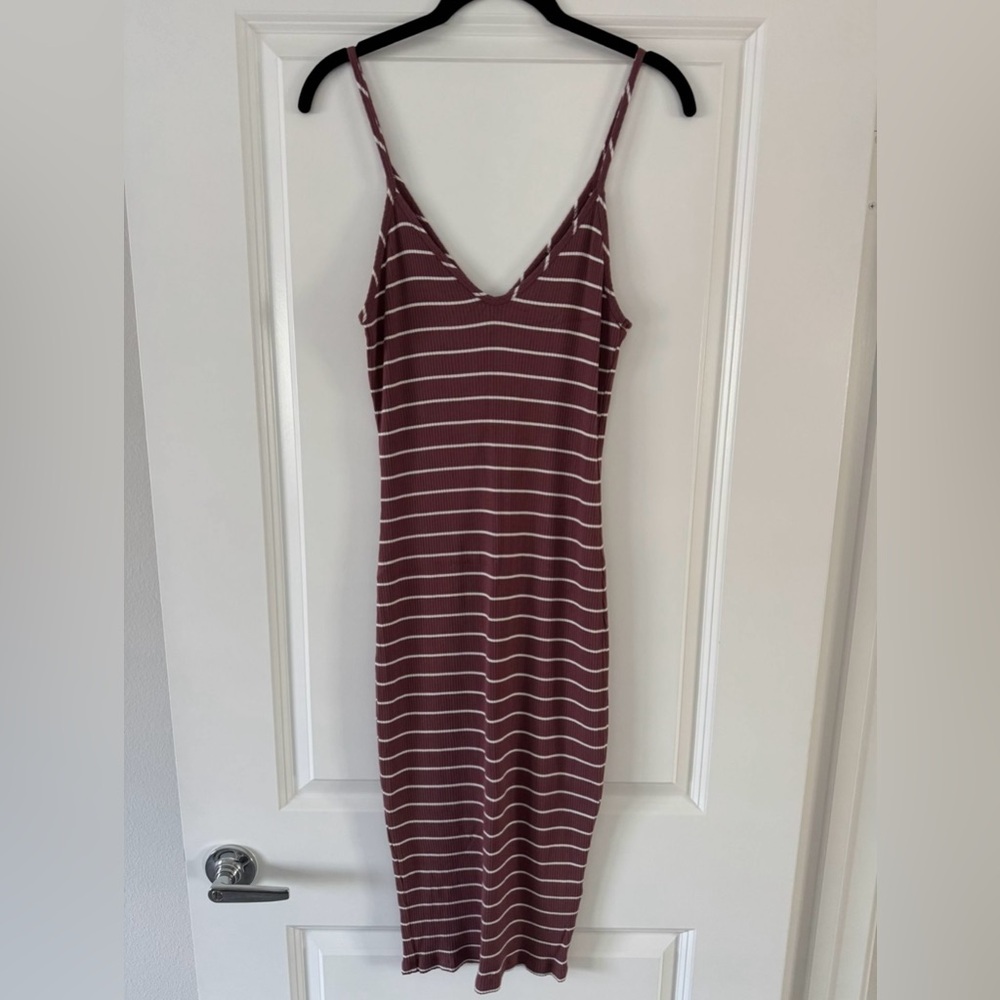 Express Pink and White Striped Midi Dress